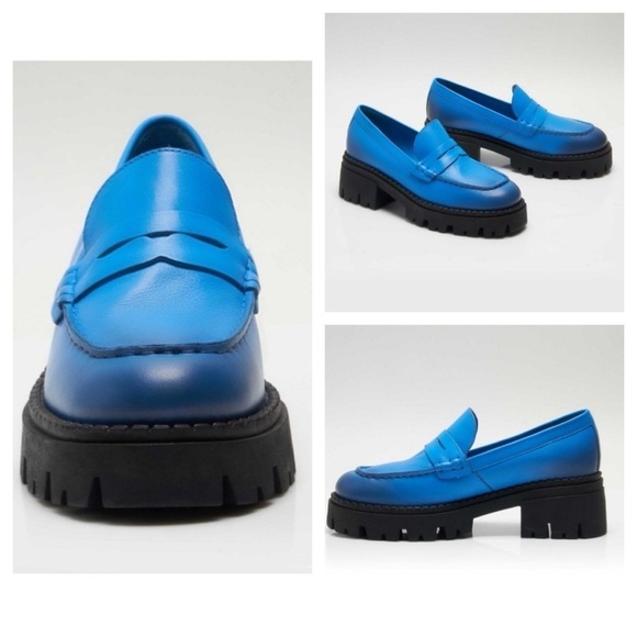 Free People Shoes - Free People Lyra Lug Sole Leather Loafers in Baywatch Blue size 36 US 6
